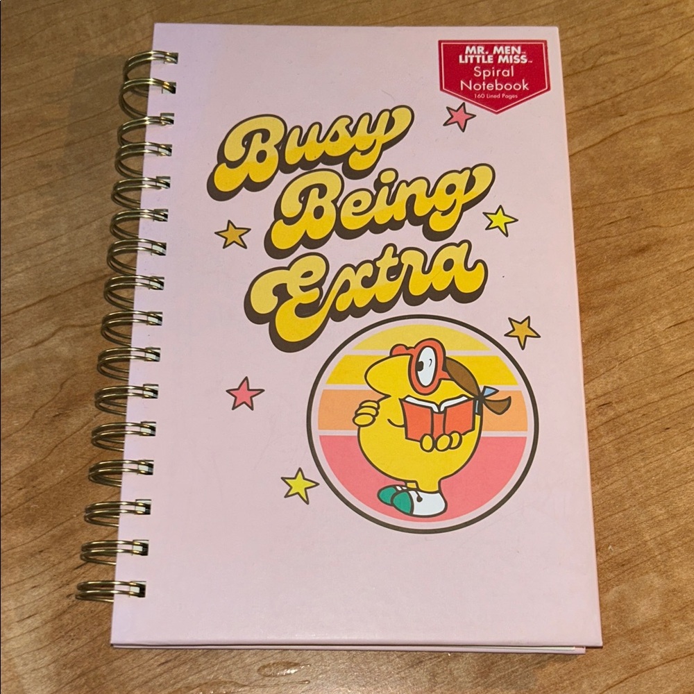 NEW Mr. Men Little Miss spiral bound notebook “Busy Being Extra”, lined, 160 pgs